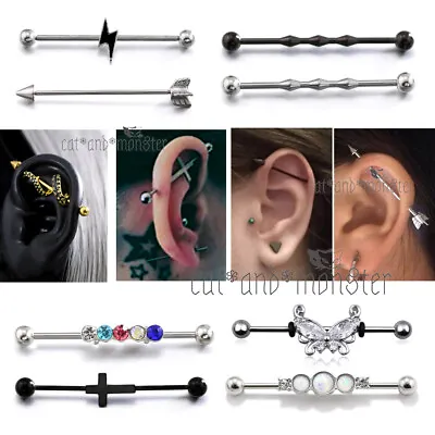 $5.28 • Buy Opal GEM Industrial Bar Ear Cartilage Barbell Steel Ring Piercing Y2K Jewellery