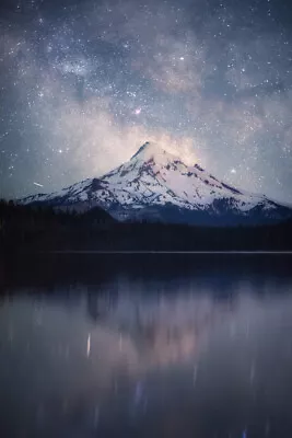 The Milky Way Over Lost Lake Mount Hood Oregon Photo Art Print Poster 12x18 • $10.98