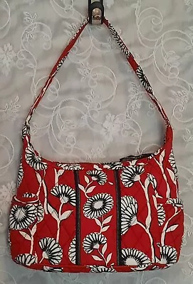 Vera Bradley Deco Daisy Red White Black Quilted Zippered Floral Handbag Purse • $14.99