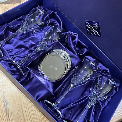 4x Edinburgh Crystal Wine Glasses - Skye - With Coasters UNUSED • £140