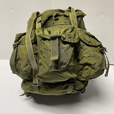 Vintage Field Pack Backpack Bag With Metal Frame Military Army Green • $84.99