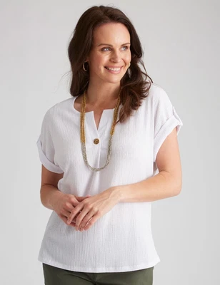 $16.25 • Buy Millers Extended Sleeve Textured Notch Neck Top Womens Clothing  Tops T-Shirt