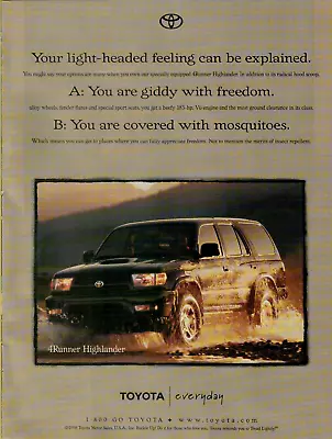 1998 Toyota 4Runner Highlander Riverbed Ride Hood Scoop Photo VINTAGE PRINT AD • $12.99