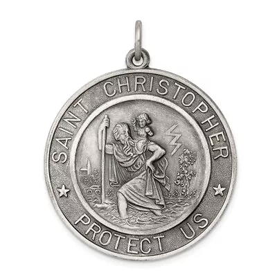 Men's Sterling Silver Large Round St. Christopher Medal Pendant 32mm • $119.98