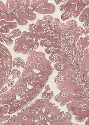 Lewis & Wood Damask Leaf Linen Print Fabric- Nantessa / Cerise 5.35 Yds • £464.71