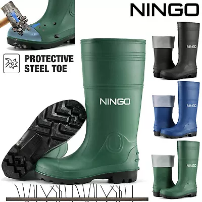 NINGO Men's Steel Toe Safety Work Boots Steel Midsoles Waterproof PVC Rain Boots • $33.89