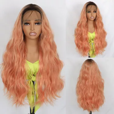 Women Synthetic Lace Front Wigs Full Heat Resistant Ombre Orange Long Loose Wavy • $24.57