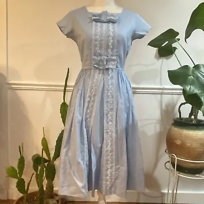 Vintage 50s Blue Cotton Dress Women’s XS Billie California • $58