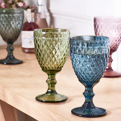 Set Of 2 Coloured Wine Glasses Goblets Home Dinner Party Wedding Gift 270ml • £14.99