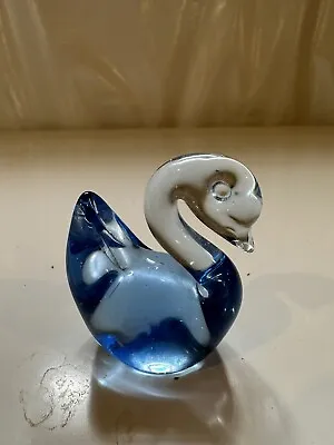 Vintage Crystal Blue Art Glass Swan Figurine Paperweight • $1.99