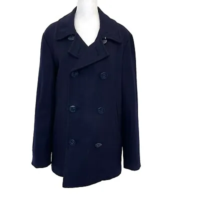 J. Crew Wool Blend Dock Peacoat Coat Lined Nautical Navy Blue Mens Size Small • $59.93