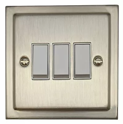 G&H TSN3W Trimline Plate Satin Nickel 3 Gang 1 Or 2 Way Rocker Light Switch • £17.70