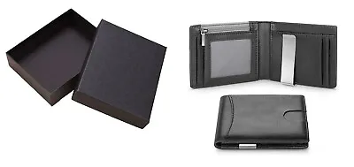 Black Bifold Wallet RFID Blocking W/Money Clip For Men Zippered Pocket+Gift Box • $19.99