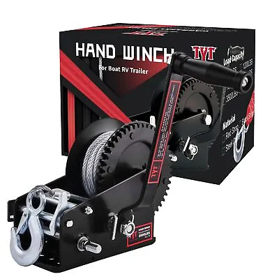 TYT Hand Winch 3500LBS Heavy-duty Hand Crank W/ 33FT Steel Cable For Boat/SUV • $65.99