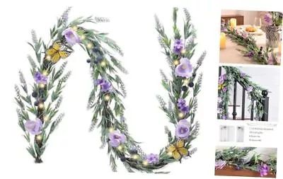  Pre-Lit Spring Lavender Flower Garland For Mantle With Lights 6 Feet Fake  • $69