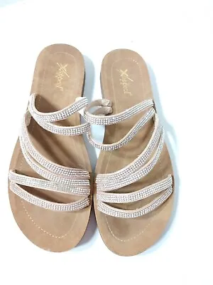 X/Appeal Rhinestone Sandals Flip Flops Strappy Flat Size 11 Open Toe Open Back  • $14.95