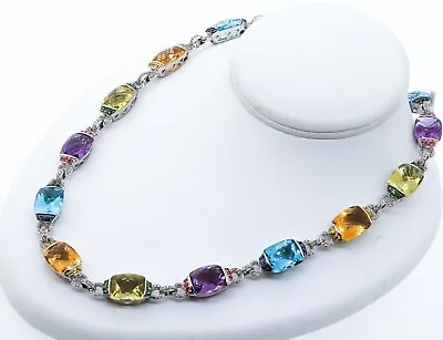 Heavy 14k White Gold 66 50ct Diamond And Rainbow Gemstone Necklace • $1