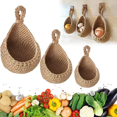 Woven Storage Baskets Wall Hanging Bag Pouch For Vegetable Fruit Home Organizer • $11.33