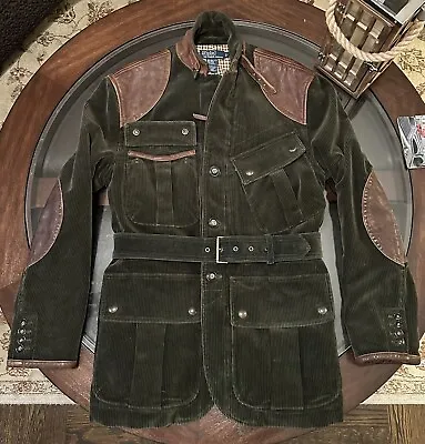 Ralph Lauren Gent’s Sz Medium Corduroy & Leather Safari Jacket W Surgeon Cuffs • $1599.99