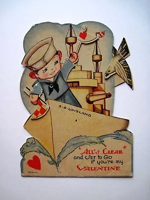 Vintage Mechanical Valentine Card W/ Navy Boy Doing Flags Signals  *  • $24