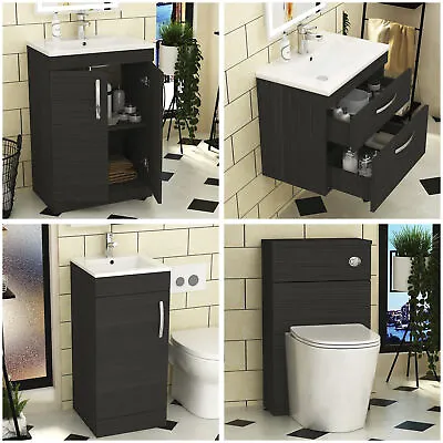 Bathroom Vanity Unit Basin Sink Furniture Hale Black Cabinet Storage BTW WC Pan • £146.99