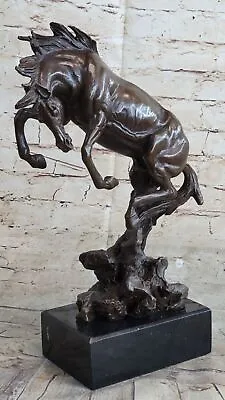 Signed Milo Statue Excited Bronze Rearing Figurine Horse Sculpture Marble • $399