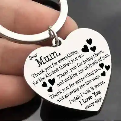 Mothers Day Gift Engraved Heart Metal Keyring Keychain Love You Mum Gift Mother • £3.99