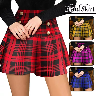 Womens Ladies High Waist Tartan Plaid Check Punk Sexy Short Mini Skirt • £13.75