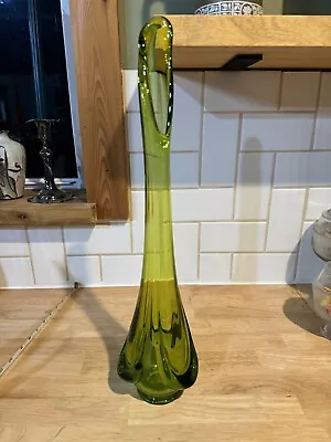 19.5  Vintage Epic Viking Glass Epic Drape Swung VASE Avocado Green • $140