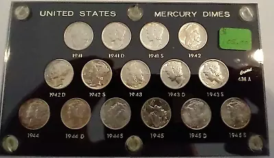 1941-1945 US Mercury Dime 15 Coin Set UNC W/ Capital Plastic Box And Holder  • $129.99