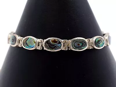 925 Silver Hinged Abalone Links Bracelet W/ Claw Clasp • $12.99