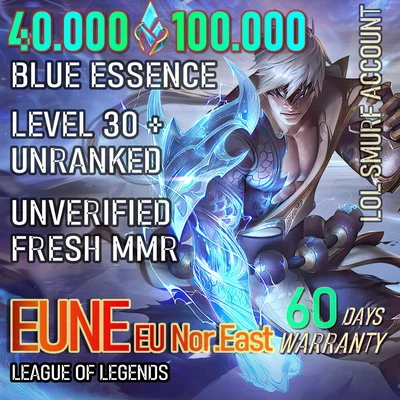 $21.99 • Buy EUNE💠 League Of Legends LOL Smurf CAPS 40K 50K 60K 70K+ BE L30 UNRANKED
