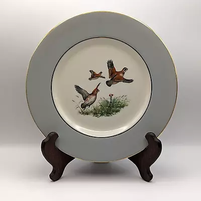 Eliot Fine China Plate Game Birds Quail Gray With Gold Trim Japan VTG • $12.95