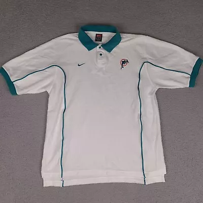 Nike Polo Shirt Mens Medium White NFL Miami Dolphins Swoosh Logo Cotton Blend • $19.95