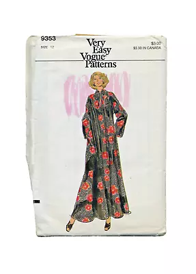 Vogue 9353 Caftan Size 12 Evening Length Pockets Wide Long Sleeves Neckline Slit • $14