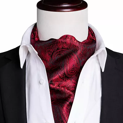 Mens Silk Ascot Cravat Paisley Vintage Black Scarf Tie Hanky Cufflink Set • $12.55