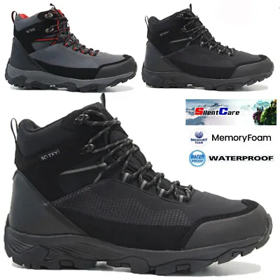 Mens Waterproof Walking Hiking Boots Memory Foam Running Ankle Trainers Shoes • £19.95