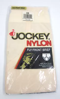 Vintage Jockey Y Fly Front Briefs Men 38 Nylon Tricot 1992 Nude/ Tan NEW • $34.99