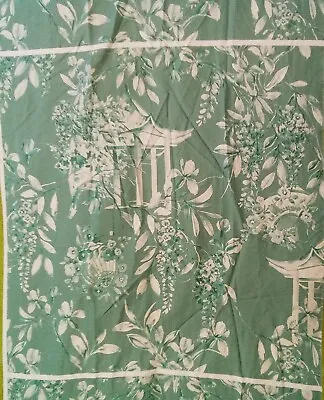 Chinoiserie Fabric Japanese Floral Pagoda Birds Jade 63x158cm Off Cut Remnant • £5.75