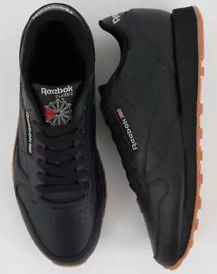 Reebok Men's Classic Leather Trainers Black/Gum -  80s 90s Retro Sneakers • £69