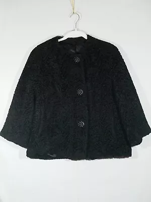 Vintage Persian Lamb Curly Lamb Coat Jet Black Classic Style Union Made • $59.99