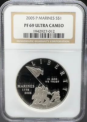 2005 P Marine Corps Commemorative Proof Silver Dollar NGC PF69 Ultra Cameo • $70