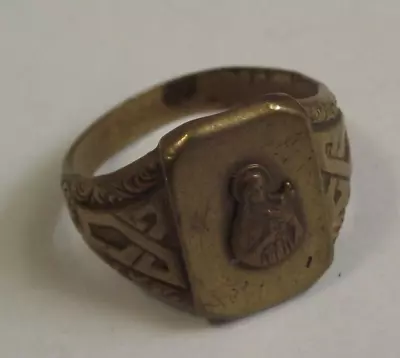 Vtg St Saint Therese Of The Infant Child Jesus Brass Ring Size 10 Medal • $30