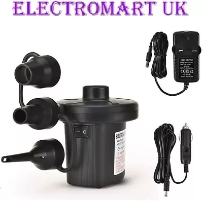 Electric Air Pump For Inflatables Mains 240v Ac Car 12v Dc Air Bed Paddling Pool • £12.90