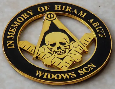 IN MEMORY OF HIRAM ABIFF WIDOW SON GOLD Masonic Car Emblem FREEMASON 3   CE400 • $14.99