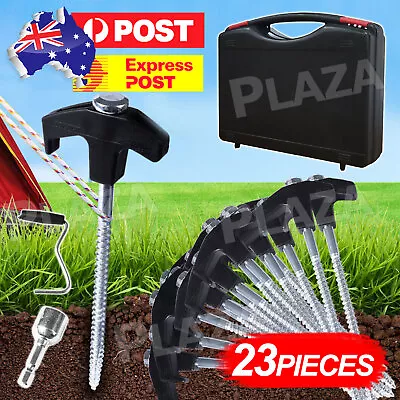 23X Camping Tent Pegs Heavy Duty Screw Steel In Ground Camping Outdoor Stakes • $23.95