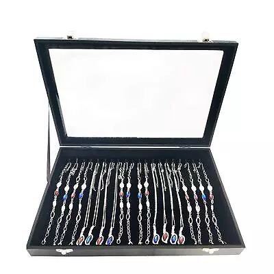 Black Velvet Glass Top Jewelry Necklace Tray Organizer Box Display Holder Bra... • $28.59
