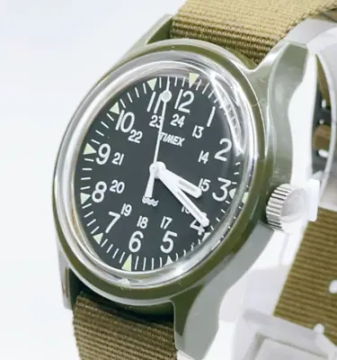 Timex Watch TW2P88400 Original Vietnam Camper 36mm Black Dial Khaki Nylon Strap • $82