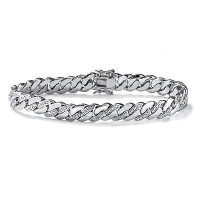 PalmBeach Jewelry Men's Genuine Diamond Curb-Link Bracelet Platinum-Plated 9.5  • $93.82