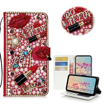 Luxury Diamond Crystal Leather Flip Wallet Case For IPhone 15 14 13 Pro Max 12 • £12.12